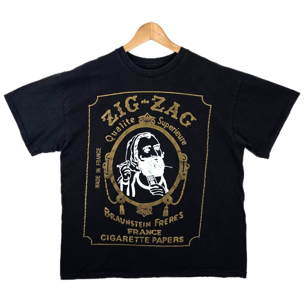 Vintage Zig Zag Man T Shirt Mens XL Black Smoking Rolling Papers Weed 23x27